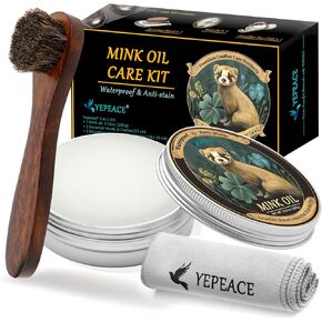 3 PCS Mink Oil for Leather Boots, Leather Cleaner and Conditioner 3.53oz, Premium Waterproof Clean and Restore Shoes, Furniture, with Horsehair Shoe Brush & Microfiber Shoe Cloth