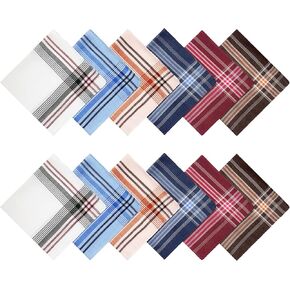 12 Pack Men's Handkerchiefs Classic Handkerchiefs for Men Pocket Square Assorted Mens Hankies Gents Hankerchieves, 6 Colors, 14.17*14.17 inch