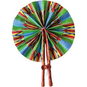 African Fabric Folding Fan, Ankara Design with Leather Accents, for Church, Wedding, Sports Events (Style-A07), Large in Saudi Arabia