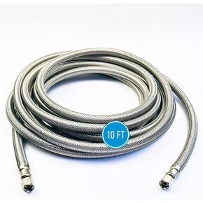 Refrigerator Icemaker Hose (10 FT) - Universal Fit to ALL Refrigerator Brands - Icemaker Water Supply Line - ¼" x ¼" Connections - SS Refrigerator Supply Hose for Ice & Water