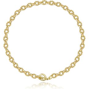 Chunky Gold Choker Necklace for Women, 18K Gold Plated Twisted Oval Link Chain Choker Toggle Clasp Necklace for Women Jewelry Gift