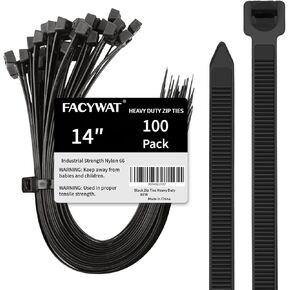 Zip Ties Heavy Duty Outdoor 20 Inch (100 Pack), Large Zip Ties with 200lbs, Big Cable Ties, Black Heavy Duty Zip Ties for Outdoor Use, By FacywaT