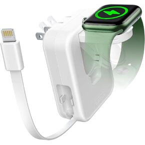 AFLYDOG for Apple Watch Charger Block, 2 in 1 Wall Charger with Built-in Retrectable Charging Cable, Travel Foldable Plug Power Adapter Compatible with iPhone iWatch