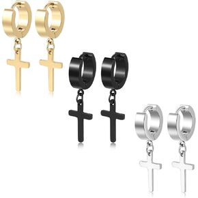 Men Women Stainless Steel Cross Earrings Set Dangle Hinged Earrings of Dangle Hinged Earrings Cross hoop Earrings