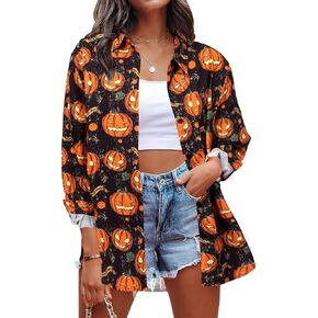 Halloween Shirt Women Hocus Pocus Shirt Halloween Witch Tee Pumpkin Graphic Shirt Long Sleeve Button Down Blouse