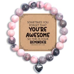 Inspirational Gifts for Women Birthday Gifts for Women You're Awesome Bracelets Graduation Gifts for Best Friends Natural Stone Heart Beaded Stretch Bracelets