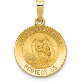 IceCarats 14K Yellow Gold Our Guardian Angel Medal Necklace Protect Us Cherub Pendant Religious Charm