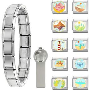 مجموعة سوار papasgix الإيطالي الساحر من الذهب والفضة مع سوار بداية، وسحر متنوع وأدوات فتح، وروابط أساور إيطالية معيارية مقاس 9 مم، هدايا مجوهرات مصنوعة يدويًا (أخضر فضي) in Kuwait