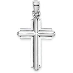14k White Gold Beveled Stick Cross with Frame Charm