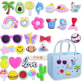 Charms for Bogg Bag 30pcs Charms for Bogg Bag Accessories Letters Flowers Baseball Beach Charms for Bogg Bag Cute Decoration Bag Charms for Bogg Bag Rubber Tote Beach Bags