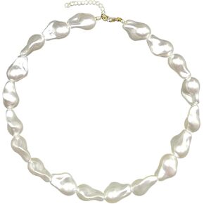 Pearl Necklaces for Women Chunky Pearl Choker Necklaces Baroque Pearl Necklace Dainty White Pearl Beaded Necklace Vintage Pearl Charm Choker Necklace Birthday Wedding Jewelry for Women