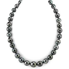 The Pearl Source 14K Gold 10-11mm Baroque Genuine Black Tahitian South Sea Cultured Pearl Necklace in 18" Princess Length for Women