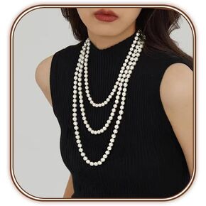 Long Pearl Necklace 70"/180CM Faux White Pearl Beads Multi Strand Layered Pearl Necklaces for Women Bridal Wedding Party 1920s Gatsby Costume Jewelry