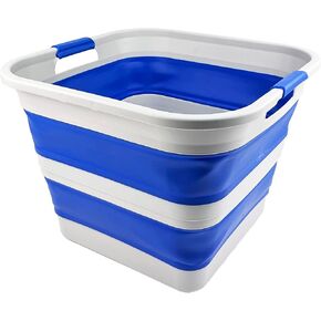 SAMMART 35L(9.2 gallon) Collapsible Plastic Laundry Basket-Square Tub/Basket-Foldable Storage Container-Portable Washing Tub-Space Saving Laundry Hamper,Water capacity 28L(7.4 gallon) (1, Grey)