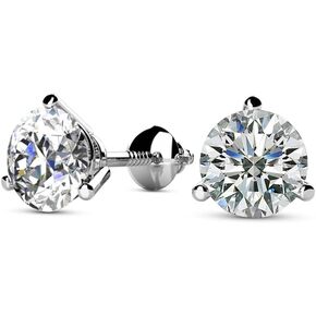 1/4-2 Carat Total Weight Round Diamond Stud Earrings 3 Prong Martini Screw Back (F-G Color SI1-SI2 Clarity)