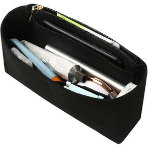 Surblue Purse Organizer Insert for Handbags, Felt Bag Organizer with Zippers Handbag Shaper Pouch for Classic 19 Flap Bag, Marmont, Onthego,（Black, Slender S）