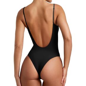 REORIA Women’s Sexy Trendy Open Back V Neck Spaghetti Strap Backless Trendy Cami Bodysuit Tops in Kuwait