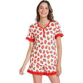Women's Pajamas Set-Viscose Made from Bamboo, Short Sleeve Pjs with Shorts Cool Sleepwear Soft Loungewear