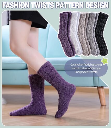 Fuzzy Socks for Women Fluffy Slipper Socks Cozy Winter Warm Soft Microfiber Plush Home Sleeping Gift Socks in Saudi Arabia