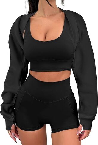 ANRABESS Womens Cropped Sweatshirt Long Sleeve Bolero Cardigan Open Front Shrug Workout Thumb Hole Y2K Tops Preppy Clothes in Kuwait