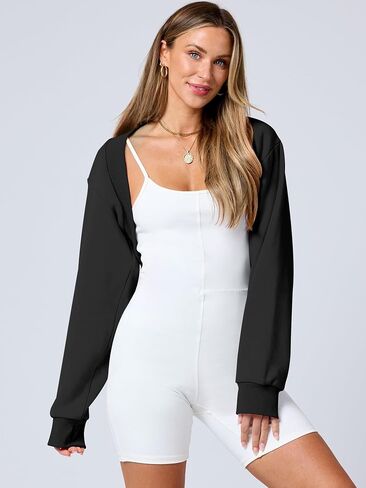 ANRABESS Womens Cropped Sweatshirt Long Sleeve Bolero Cardigan Open Front Shrug Workout Thumb Hole Y2K Tops Preppy Clothes in Kuwait