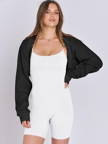 ANRABESS Womens Cropped Sweatshirt Long Sleeve Bolero Cardigan Open Front Shrug Workout Thumb Hole Y2K Tops Preppy Clothes in Kuwait