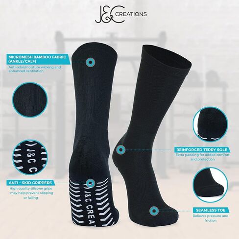J&C Creations Non Slip Socks Mens - Hospital Socks For Men With Grips - Gripper Socks For Men - 80% Viscose Bamboo in Saudi Arabia