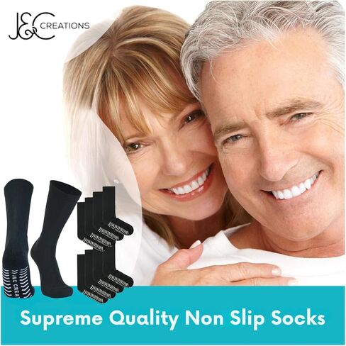 J&C Creations Non Slip Socks Mens - Hospital Socks For Men With Grips - Gripper Socks For Men - 80% Viscose Bamboo in Saudi Arabia