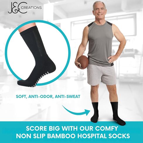 J&C Creations Non Slip Socks Mens - Hospital Socks For Men With Grips - Gripper Socks For Men - 80% Viscose Bamboo in Saudi Arabia