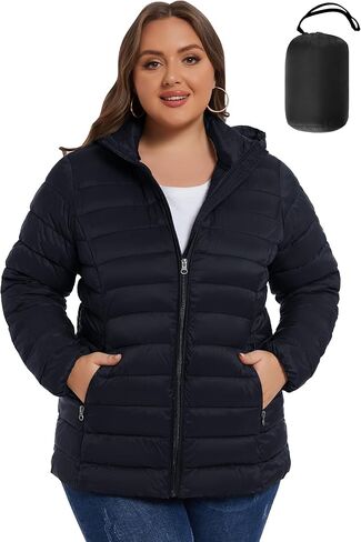ANOTHER CHOICE Plus Size Packable Puffer Coat for Women, Light Weight Winter Jacket with Hood in Kuwait