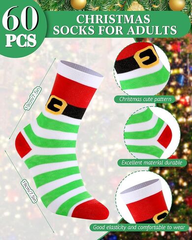 Vabean 60 زوجًا من جوارب عيد الميلاد للبالغين الملونة الجدة للعطلات جوارب نسائية احتفالية جوارب طاقم هدايا مكتبية للرجال in Kuwait