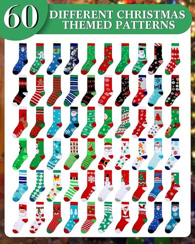 Vabean 60 زوجًا من جوارب عيد الميلاد للبالغين الملونة الجدة للعطلات جوارب نسائية احتفالية جوارب طاقم هدايا مكتبية للرجال in Kuwait