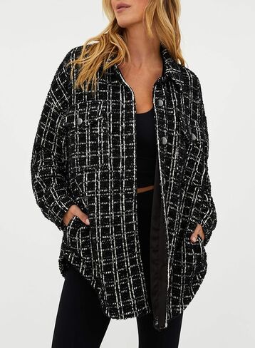 SHEWIN Women 2024 Long Sleeve Button Down Shackets Fashion Plaid Pocket Shirts Jacket in Saudi Arabia