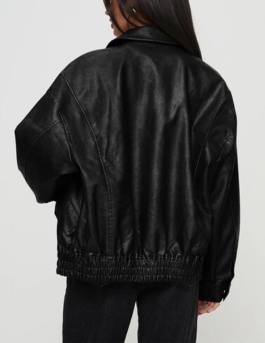 PRETTYGARDEN Women's Faux Leather Motorcycle Jacket Trendy Fall Clothes Oversized Zip Up Winter Coat Outerwear in Saudi Arabia