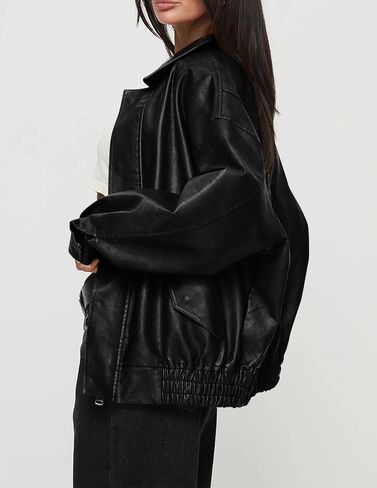 PRETTYGARDEN Women's Faux Leather Motorcycle Jacket Trendy Fall Clothes Oversized Zip Up Winter Coat Outerwear in Saudi Arabia