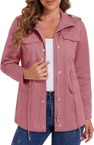 MAGCOMSEN Women's Utility Jackets Lightweight Anorak Drawstring Waist Zip Up Field Military Casual Coat with 4 Pockets in Saudi Arabia