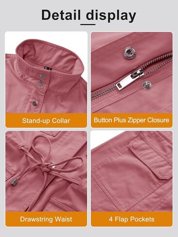 MAGCOMSEN Women's Utility Jackets Lightweight Anorak Drawstring Waist Zip Up Field Military Casual Coat with 4 Pockets in Saudi Arabia