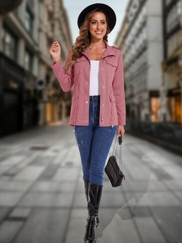 MAGCOMSEN Women's Utility Jackets Lightweight Anorak Drawstring Waist Zip Up Field Military Casual Coat with 4 Pockets in Saudi Arabia
