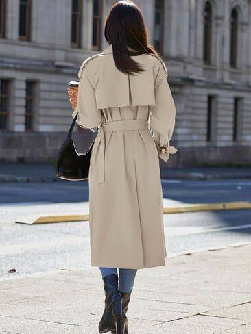 Cicy Bell Womens Long Trench Coat Double Breasted Classic Lapel Fall Overcoat with Belt in Saudi Arabia