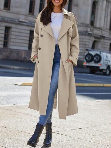 Cicy Bell Womens Long Trench Coat Double Breasted Classic Lapel Fall Overcoat with Belt in Saudi Arabia