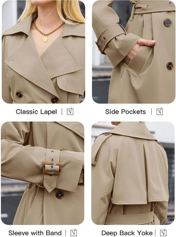 Cicy Bell Womens Long Trench Coat Double Breasted Classic Lapel Fall Overcoat with Belt in Saudi Arabia