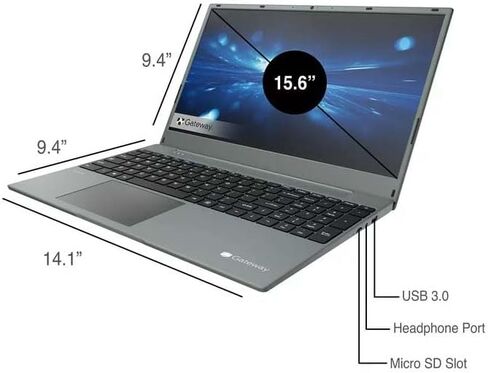 جهاز كمبيوتر محمول جديد 15.6 FHD فائق النحافة من Gateway باللون الأزرق Ryzen 3 يصل إلى 3.1 جيجا هرتز و4 جيجابايت DDR4 و128 جيجابايت SSD تم ضبطه بواسطة THX Audio HDMI Cortana Webcam W11 (GW156 - متجدد) in Kuwait