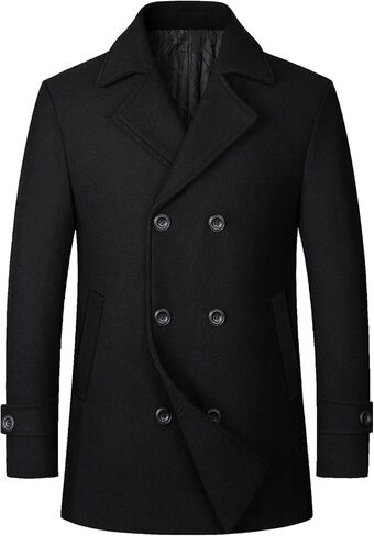 معطف شتوي رجالي من Litteking مصنوع من الصوف معطف واق من المطر كلاسيكي بياقة مدببة ومعطف مزدوج الصدر in Kuwait