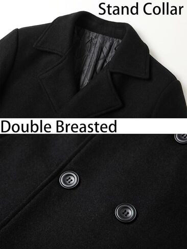 معطف شتوي رجالي من Litteking مصنوع من الصوف معطف واق من المطر كلاسيكي بياقة مدببة ومعطف مزدوج الصدر in Kuwait