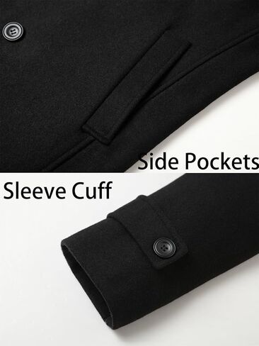 معطف شتوي رجالي من Litteking مصنوع من الصوف معطف واق من المطر كلاسيكي بياقة مدببة ومعطف مزدوج الصدر in Kuwait