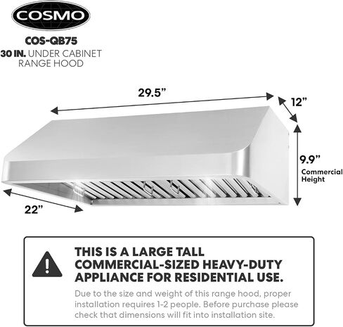 COSMO COS-QS75 30 بوصة. شفاط تحت الخزانة مع 500 CFM، مرشحات دائمة، مصابيح LED، قابلة للتحويل من مجاري إلى بدون مجاري (المجموعة غير متضمنة) من الفولاذ المقاوم للصدأ in Kuwait