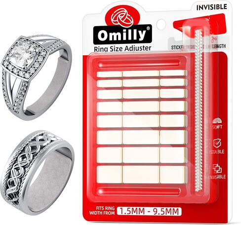 Omilly Ring Size Adjuster for Loose Rings, 144 Pack 16 Sizes 6 Sheets Ring Guards, Invisible Ring Fitter, EVA Ring Tightener Set for Different Band Widths for Women and Men in Kuwait