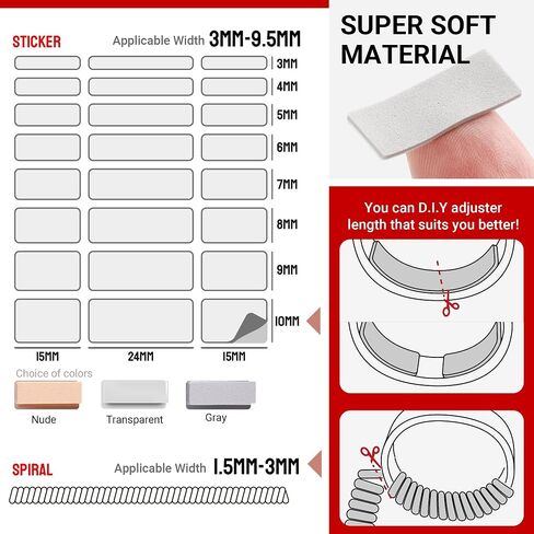 Omilly Ring Size Adjuster for Loose Rings, 144 Pack 16 Sizes 6 Sheets Ring Guards, Invisible Ring Fitter, EVA Ring Tightener Set for Different Band Widths for Women and Men in Kuwait