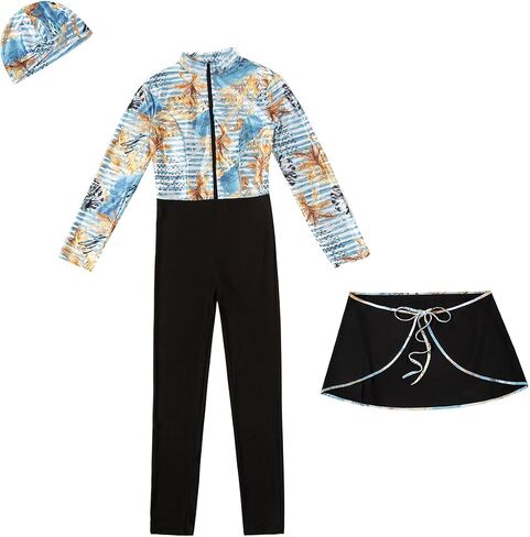 IBAKOM One Piece Modest Burkini for Women Islamic Swimsuits with Wrap Skirt Swim Cap Muslim Bathing Suit Cover Ups in Saudi Arabia