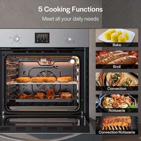 Empava Single Liquid Propane Gas Wall Oven 24 in. 2.3 cu. Ft. Bake Broil Rotisserie Functions with Mechanical Controls and Digital Timer and Convection Fan in Stainless Steel, Silver in Saudi Arabia